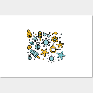 Copy of summer items color 3 - sun ice cream bee sea star sea elements warm Posters and Art